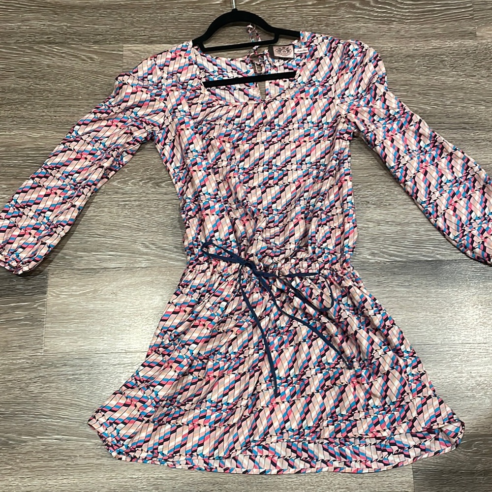 Juicy Couture Pink Multicolor Geometric Print Long Sleeve Dress